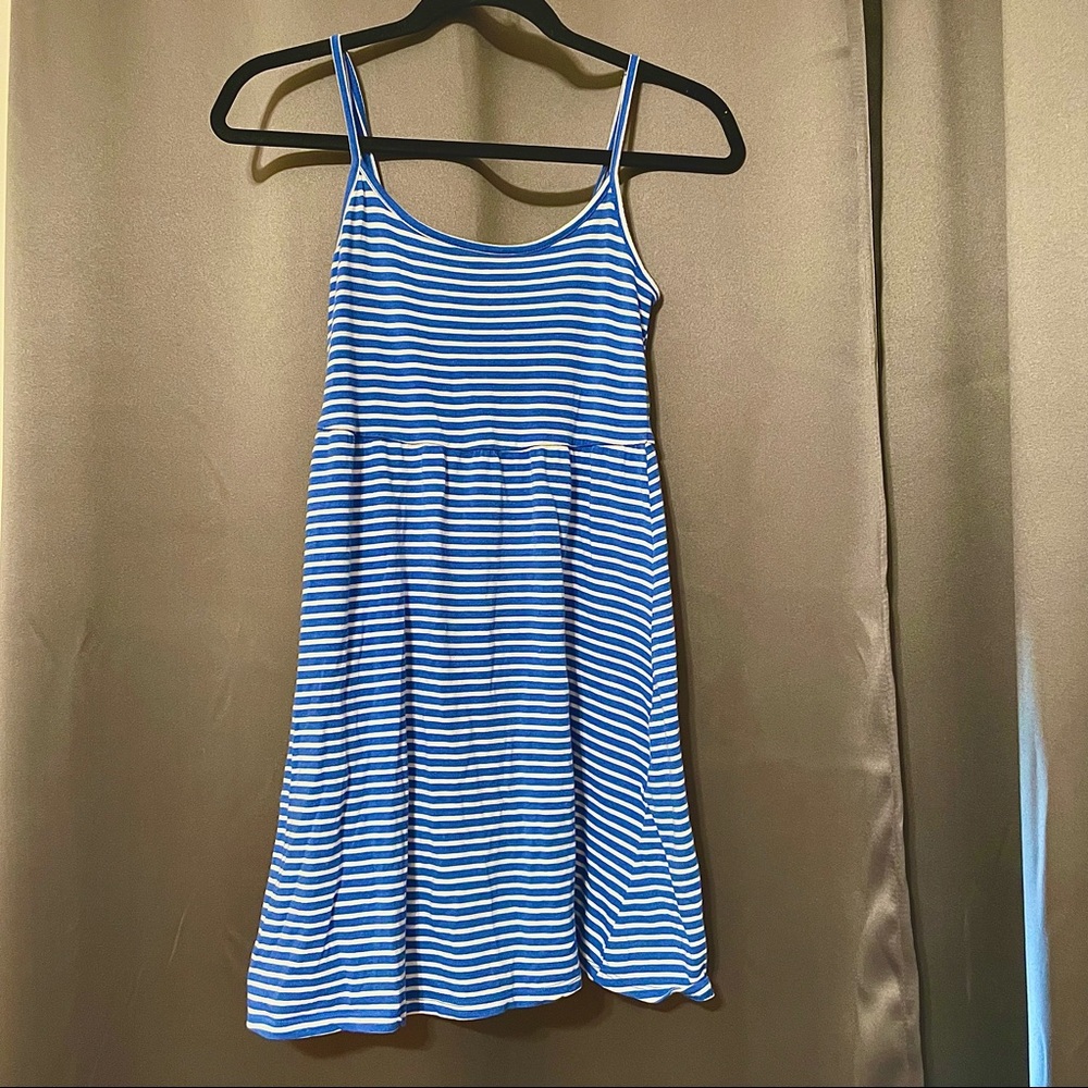 Blue and white striped adjustable strap dress